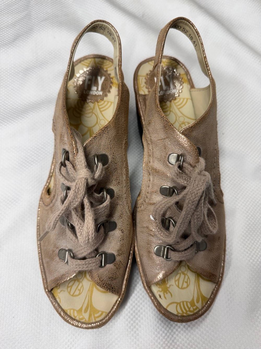 FLY London Women's Metallic Taupe Lace-Up Slingback Sandals - 8-8.5
